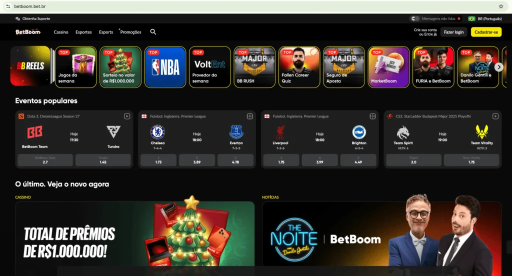 Site oficial da Betboom no Brasil